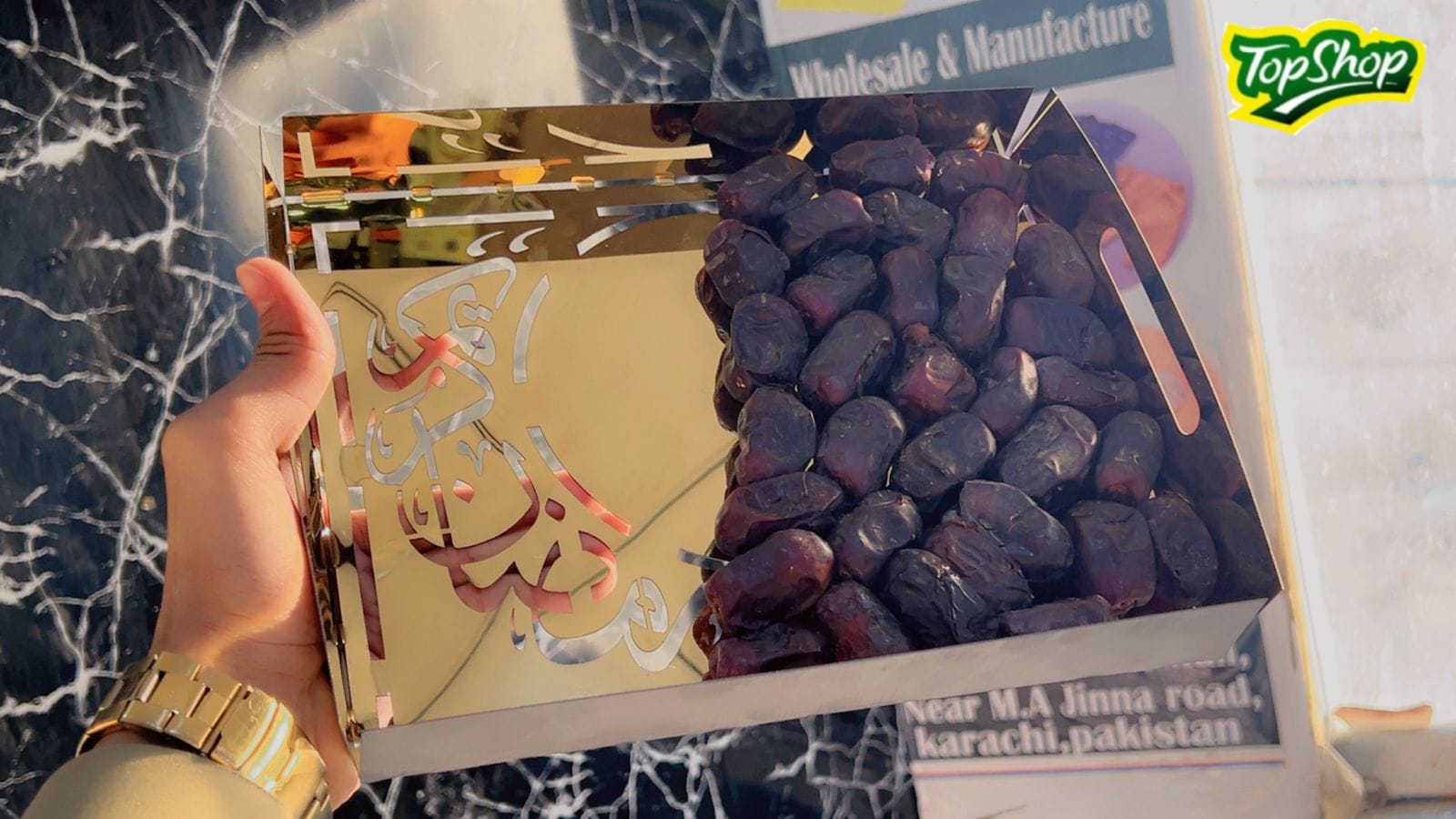 Ramzan  kareem special khajoor trey golden stailness steel display tray